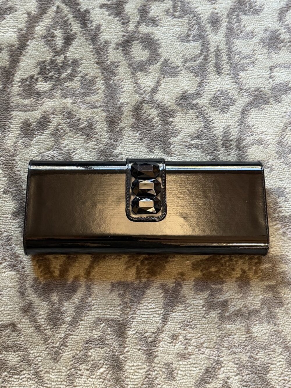 Lancome Magnetic Black Patent Clutch